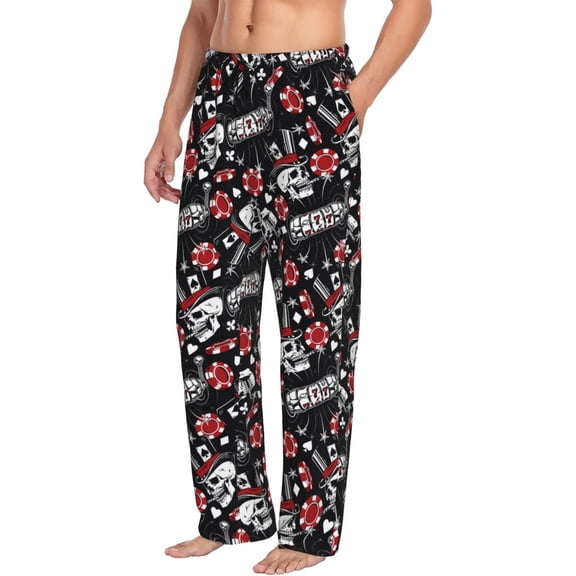 Picia Vintage Skull Casino Mens Soft Woven Cotton Elastic Waistband Sleep Pajama Pant Lounge Sleep Pant With Pockets And Drawstring-Small