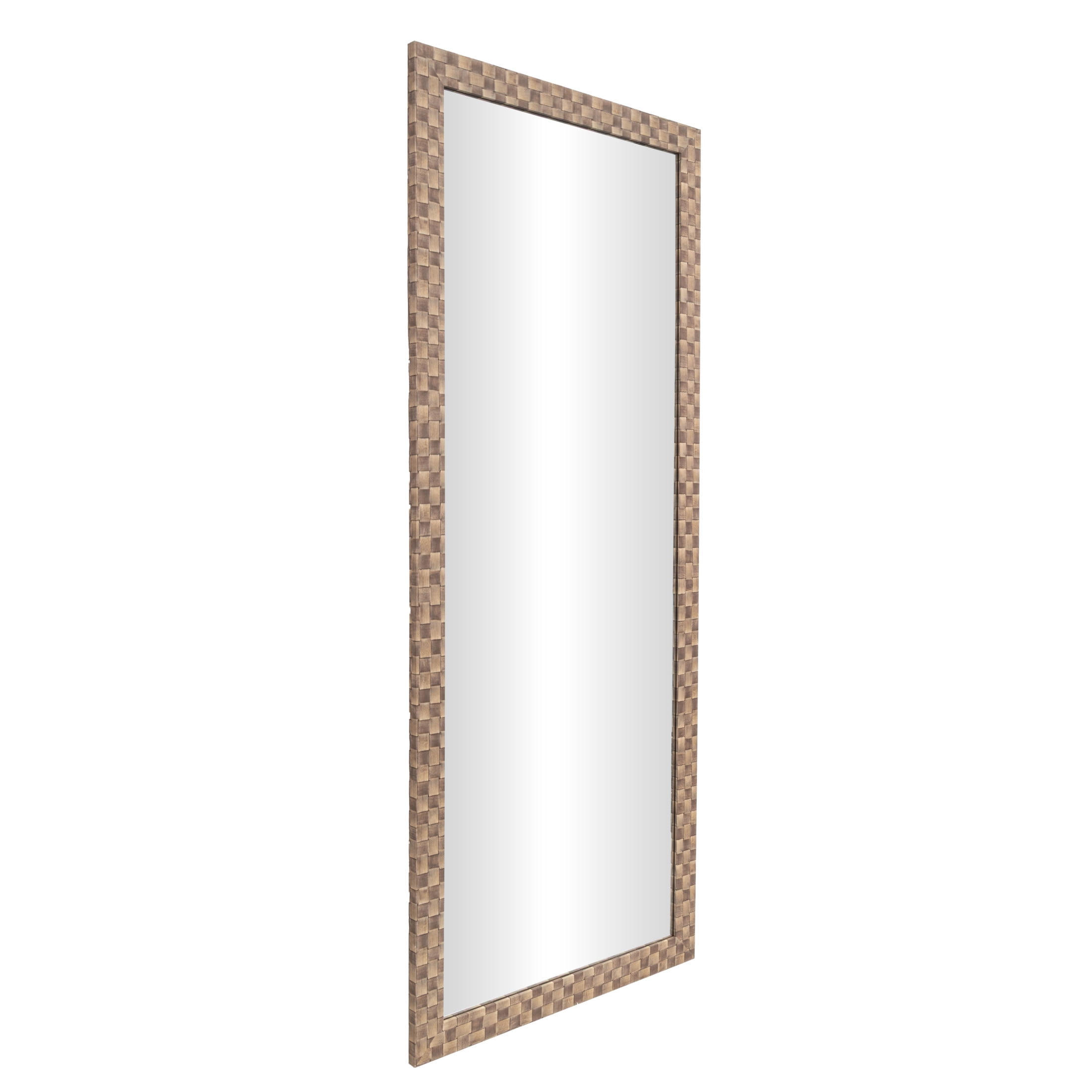 DecMode 25" x 58" Brown Wall Mirror with Checkered Pattern Frame