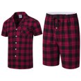 thumbnail image 3 of Tyhengta Men's Pajamas Plaid Sets Sleepwear Pajama Collar Short Sleeve Shirts and Pants Mens Pjs Lounge Set With Pockets Black/Red XL, 3 of 6