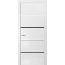 Modern Solid Interior Door with Handle | Planum 0015 White Silk | Single Regural Panel Frame Trims | Bathroom Bedroom Sturdy Doors-18" x 80"