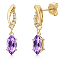 Gem Stone King 14K Yellow Gold Purple Amethyst and Lab Grown Diamond Earrings for Women | 0.87 Cttw | Gemstone February Birthstone | Marquise 8X4MM