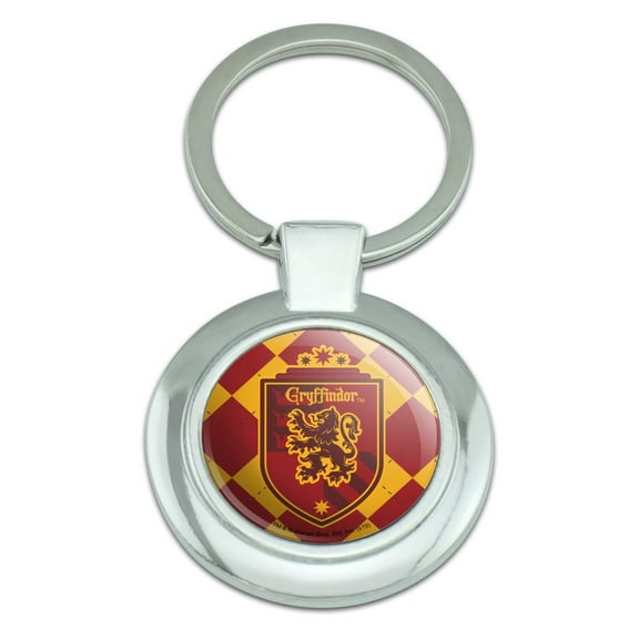 Harry Potter Gryffindor Plaid Sigil Keychain Classy Round Chrome Plated Metal