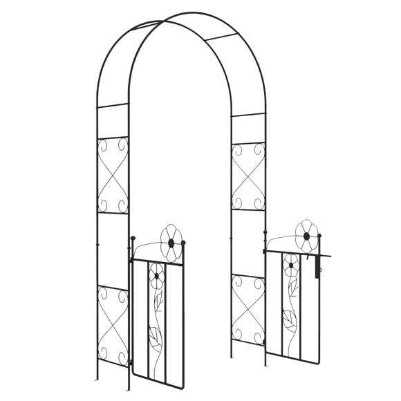 CoSoTower 7.5FT Metal Garden Arbour with Double Gate, Arch Trellis for Climbing Vine Plants, Outdoor Wedding, Decoration, Black