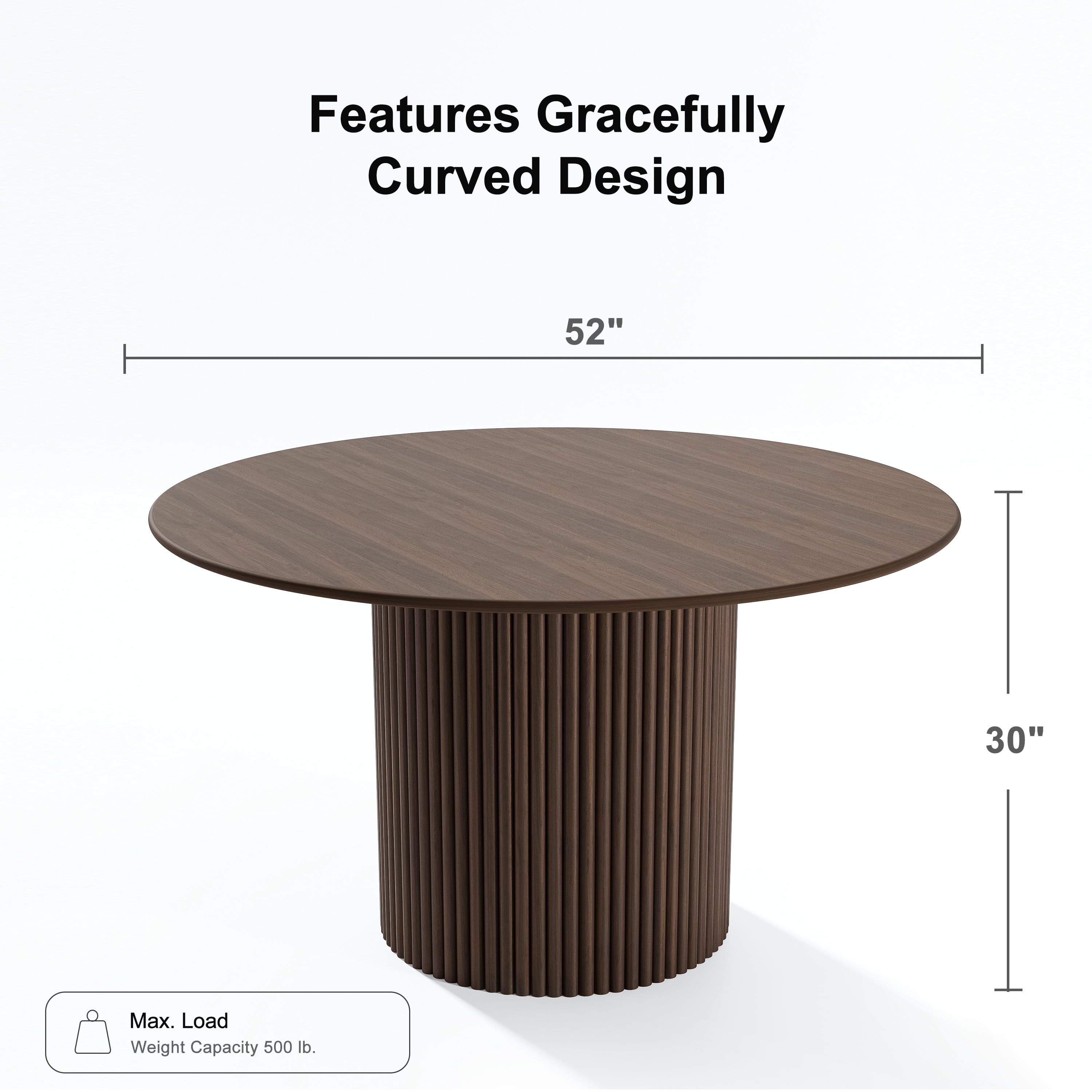 52 in. Soild Wood Walnut Dining Table Round Kitchen Table