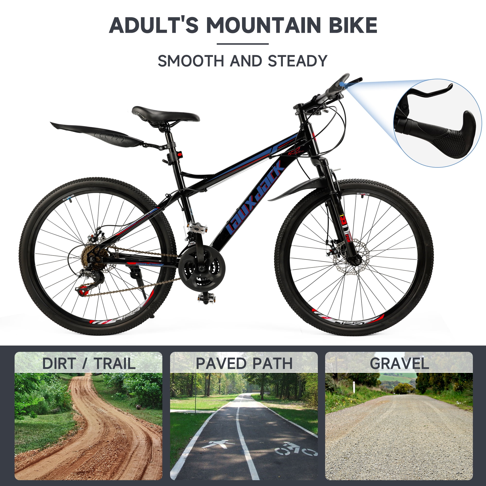 26 Inch Front Suspension Mens Mountain Bike, Shimano 21 Speed, Dual Disc Brake Bike for Men Womens Teen Adult Bicycle With Bike Lock And Air Pump