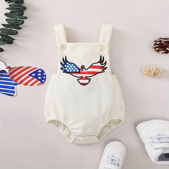 ZEHJUHAN Baby Girls' Fashion Towel Embroidered Eagle Independence Day Romper Adjustable Strap & Snap Closure Playsuit Ivory White,0-3M