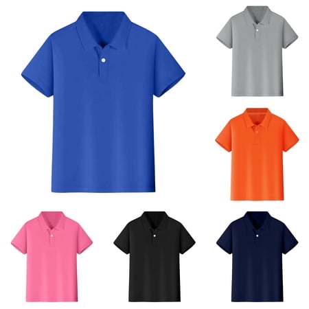 WAYUTE Boys Short Sleeve Polo Shirt Collared Button Closure Solid Color Formal Tee Top with Front Pocket Casual School Blue Size 4-5 Y