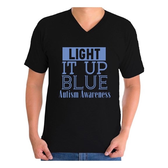 Awkward Styles Men's Light It Up Blue Support Graphic V-neck T-shirt Tops for Autism Awareness