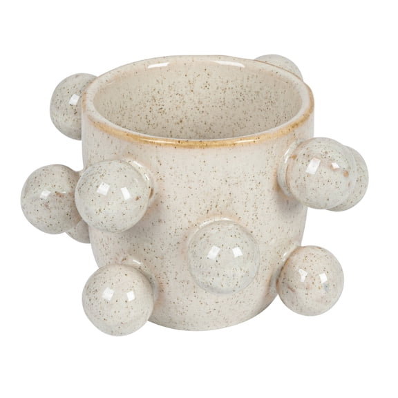 Bloomingville 4.25 Inches Round Stoneware Planter with Orbs and Reactive Glaze, Holds 3 Inches Pot, Speckled Cream