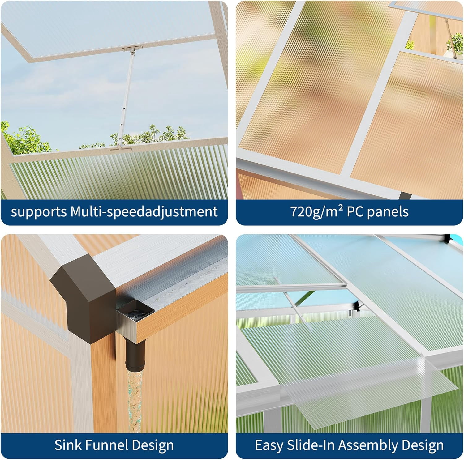 8x10 FT Greenhouse, Easy Assembly Aluminum Polycarbonate Greenhouses for Outdoors with Roof Vent and Ground Nails, Heavy Duty Aluminum Walk-in Greenhouse for Backyard, Sliding Lockable Door, Clear