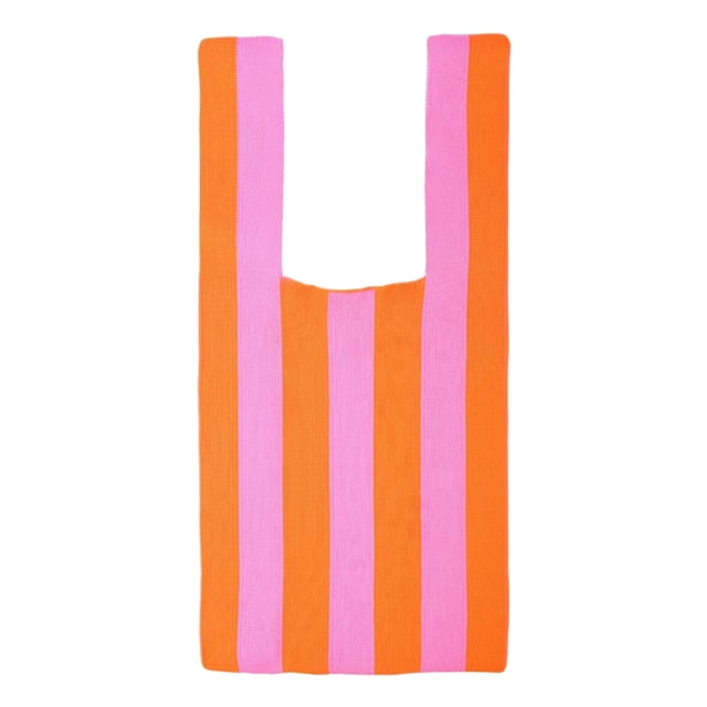 Bolso de hombro de tejido informal para mujer Bolso de hombro de verano Bolso de mano con patrón de rayas Bolsos de punto para mujer Naranja rosa SM SunniMix Totes de hombro de las mujeres
