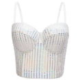 thumbnail image 2 of Women's Round Neck Lace Fishbone Spaghetti Strap Camisole, Built-In Padded Bra Steel Boned Corset Bustier Tank Top Waist Shaping Shapewear White 34, 2 of 7
