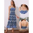 thumbnail image 2 of DARING DIVA Spaghetti Strap Smocked Maxi Boho Floral Dress M Blue, 2 of 6