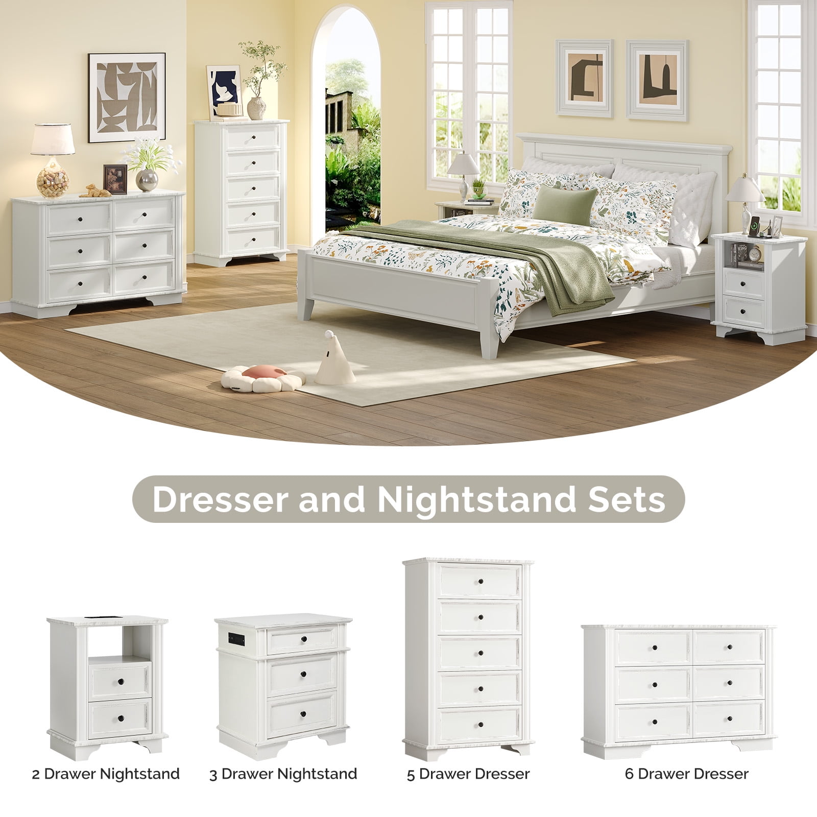 Zimtown 2-Drawer Nightstand, Side Table End Table with Charing Station, White