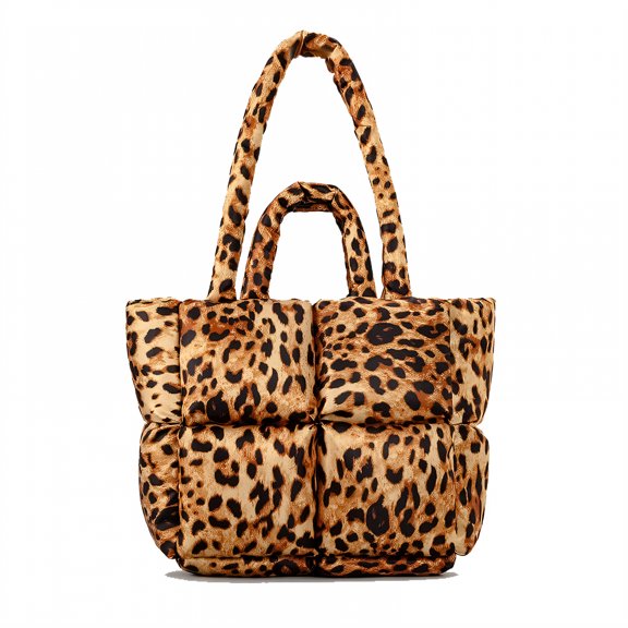 GASTROPOD Puffy Tote Bag,Slip Pockets Puffer Purse,Tear-Resistant Puffy Bag,Leopard Print