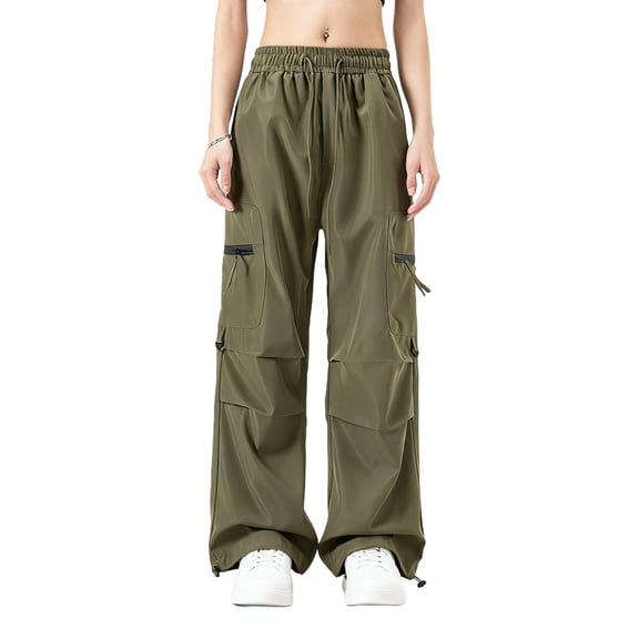 Ovbmpzd Cargo Pants Women Parachute Baggy Wide Leg Green Pants Drawstring High Waisted with Cinch Legs Multi-Pockets Pants for Women L
