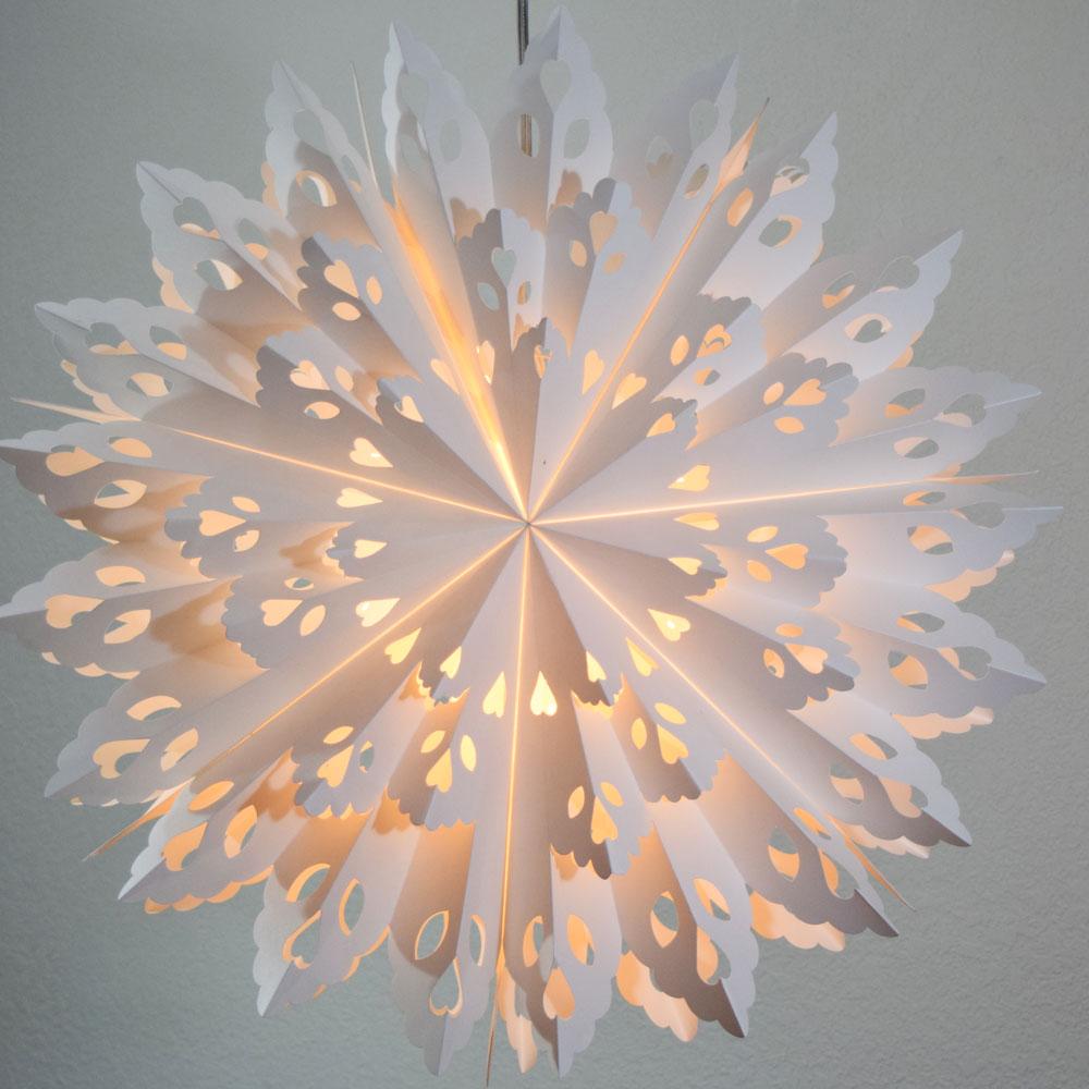 Quasimoon 24" White Winter Wreath Snowflake Paper Star Lantern, Hanging