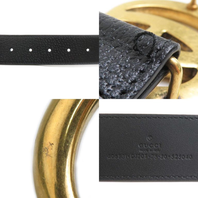 Pre-Owned GUCCI GG Marmont Belt Leather Metal Black Gold  display picture 2