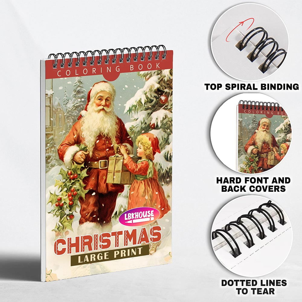 LBKHOUSE Large Print Christmas Coloring Book Spiral Bound for Adults, Premium Cover