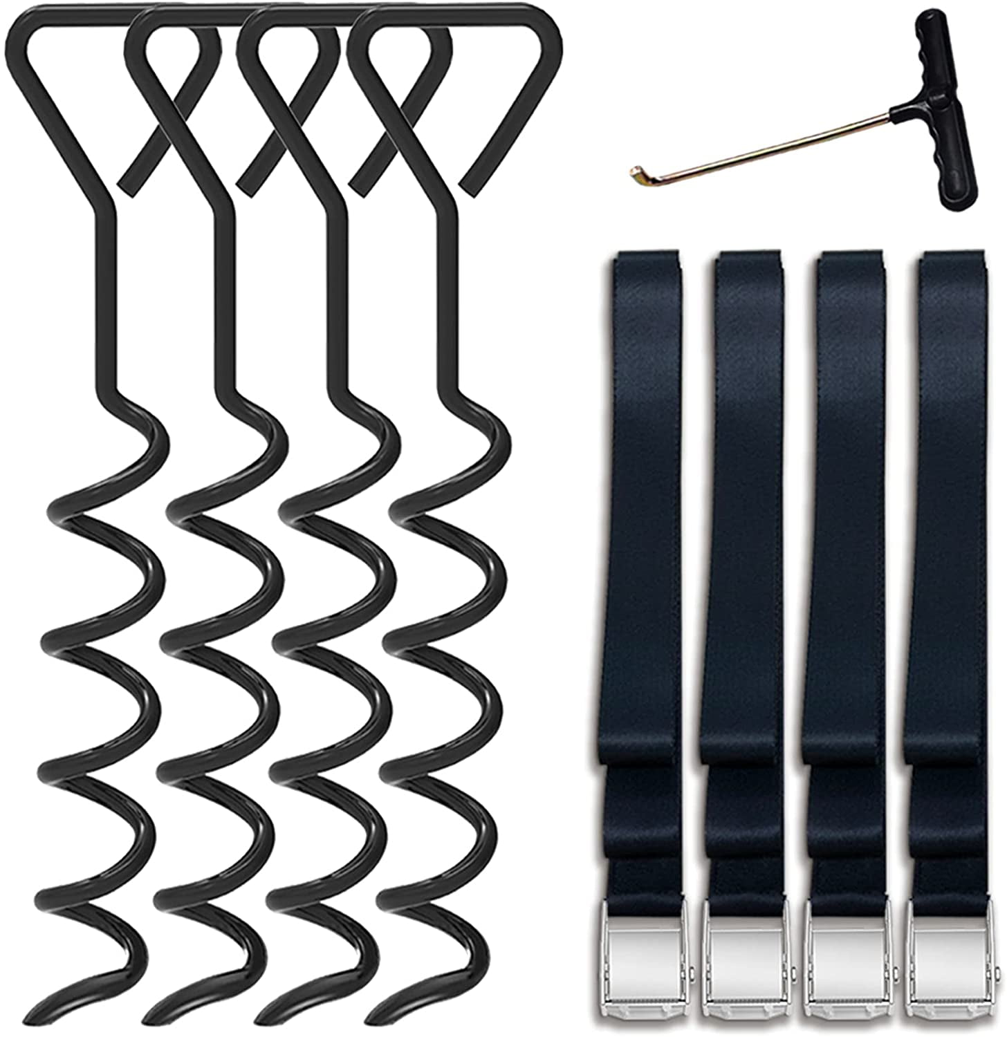Black Trampoline Stake Anchor Corkscrew Shape Steel Stakes Anchor Kit Spiral Ground Anchors Trampoline Part 8 Pack 