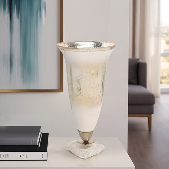 Glass Vase with Glam Metallic Finish, Elegant Aluminum and Glass, Modern Decorative Accent for Home, Office, Bedroom, or Living Room - 18" Silver