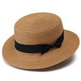 thumbnail image 2 of Women's Straw Boater Sun Hats, Flat Top Wide Brim Sun Hat with Black Bow Ribbon, Foldable Beach Hat for Daily Outdoor, 2 of 5