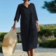 thumbnail image 3 of Vestido de Tres Cuartos Con Bolsillo Informal Suelto de Color Sólido Con Cuello Redondo Para Mujer Odeerbi ODB115299, 3 of 5