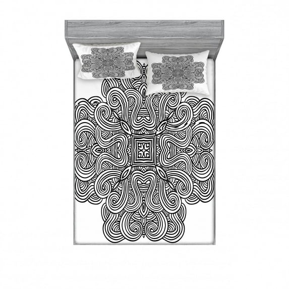 Ambesonne Black White Fitted Sheet & Pillow Sham Set, Celtic Art, Full, Black White