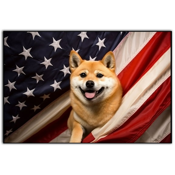 Shiba Inu Dog 4th of July Painting Canvas, Patriot American Dog Canvas, American Flag Diamond Art Canvas,Perfect for Home Decoration Festival Gift