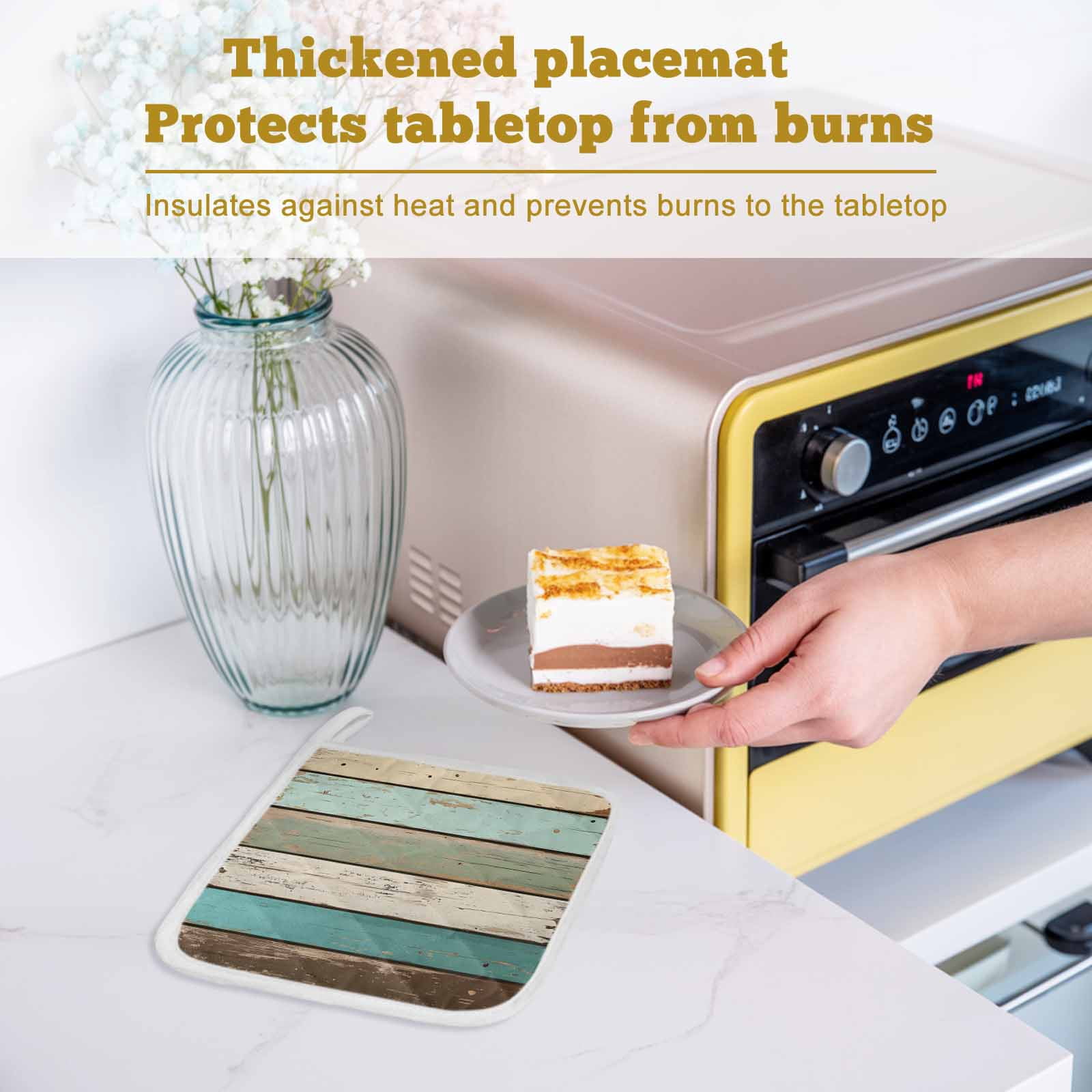 Farmhouse Teal Brown Pot Holders for Kitchen Heatproof Potholder, 4 Pack Vintage Ombre Wooden Hot Pads Multipurpose Oven Pads Cloth Potholders Trivet for Cooking and Baking