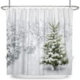 thumbnail image 6 of White Snow Fabric Shower Curtain for Bathroom Pine Trees Leaves Winter Bathtub Decoration Green Leaf Forest Snowflakes Waterproof Cloth Shower Curtains with Hooks 84x72 inches, 6 of 6