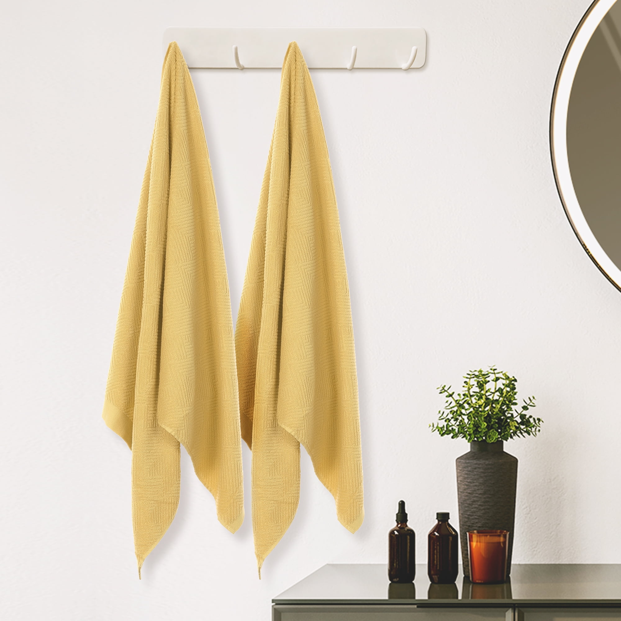 REGALWOVEN Cotton Bath Towels 2 Pack Large Towels Lightweight Towels for Bathroom Yellow 28' x 56'