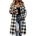 thumbnail image 3 of Husipze Womens Plaid Long Shacket Lapel Button Front Long Sleeve Loose Casual Jacket with Chest Pockets Fall Winter Outerwear Black 2XL, 3 of 9