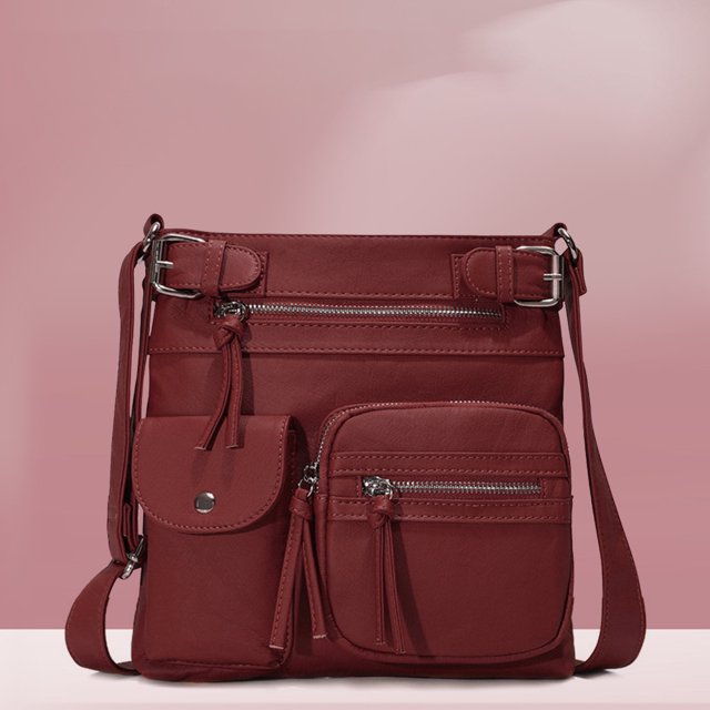 Bolso bandolera de PU Bolso de hombro femenino suave para mujer para el ocio diario (rojo vino)