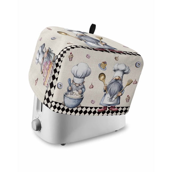 Black White Vintage Gnomes Small Toaster Cover 2 Slice, Kitchen Appliance Covers, Checkered Retro Art Rustic Toaster Oven Cover with Loop, Bread Machine Cover Polyester Dust Cover Protection