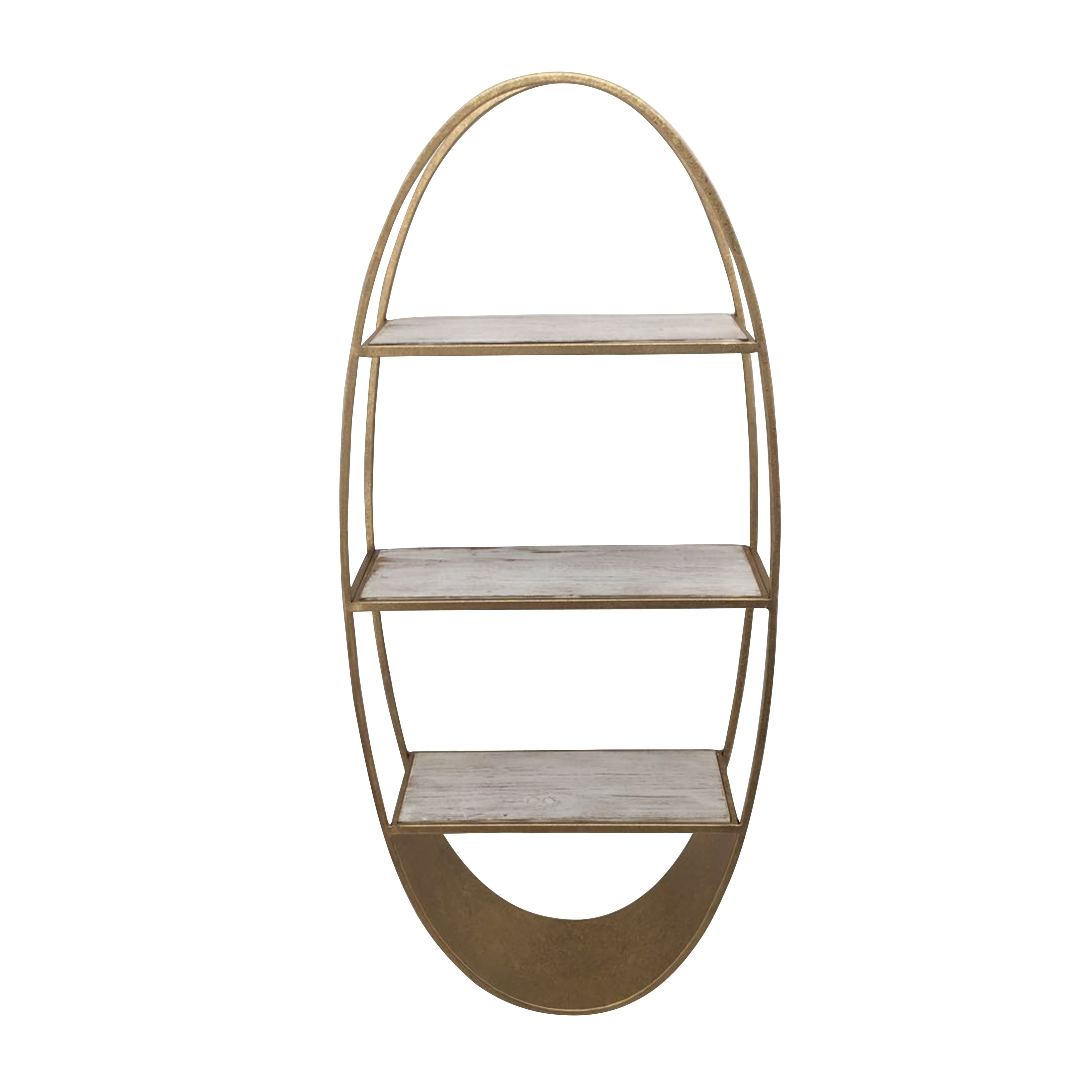 Benzara Oval Shape Three Tiered Metal and Wood Wall Shelf with Spacious