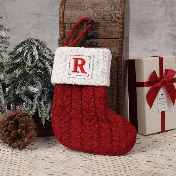 PEONAVET Knit Socks Initial Alphabet Christmas Stockings 7inch Letter Personalised Xmas Stocking Letter Personalised Xmas Stocking 26 Soft Stockings Decorations for Family Party