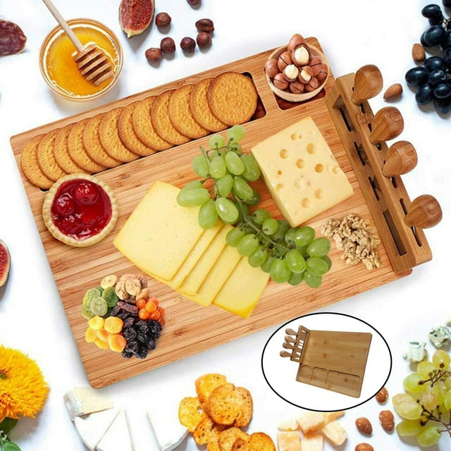 Tablero De Queso De Madera Con Conjunto De Cuchillos De Acero Inoxidable Para Familia De Mujeres BLESIY Tabla de quesos