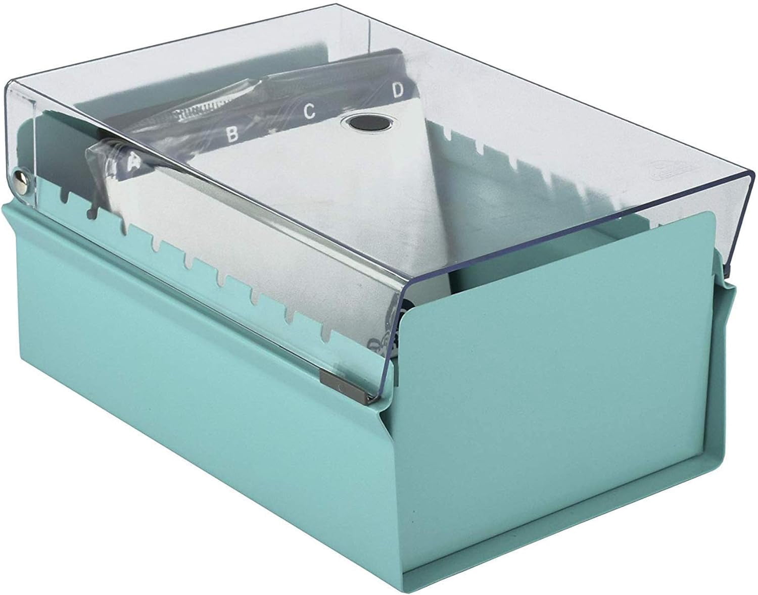 Acrimet 4 x 6 Card File Holder Organizer Box Metal Base Heavy Duty (AZ Index Cards and Divider Included) (Green Color with Clear Crystal Plastic Lid Cover)