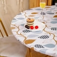 thumbnail image 3 of Round Vinyl Fitted Tablecloth with Flannel Backing Elastic Edge Design Table Cover Waterproof Oil-Proof Plastic Table Cloth Stain-Resistant Wipeable for 45"-52" Round, 3 of 5