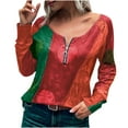thumbnail image 1 of Pompotops Mode Femmes Casual en Vrac Pull à Manches Longues Impression Fermeture Éclair Col Rond Tees Tops, 1 of 8