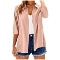 thumbnail image 2 of Heisall Womens Tops Solid Color Lapel Collar Button-Up 3/4 Sleeve V-Neck Fashion Blouses, 2 of 8