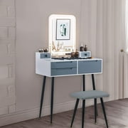 PULUOMIS Makeup Vanity Table Modern Set with 5 Drawers Dressing Table with Adjustable Brightness Mirror for Bedroom