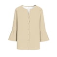 thumbnail image 7 of thefmos Women's Summer 3/4 Sleeve V Neck Button Down Blouse Casual Solid Basic Pullover Tops Dressy Loose Fit Vacation Fashion Clothes, Khaki S, 7 of 7