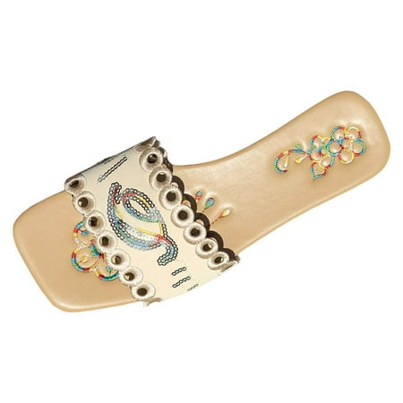 

Jungdeepe Women Sandals Fashion New Pattern Flower Sequin Decoration Open Toe Breathable Flat Bottom Comfortable Non Beach Shoes