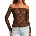 thumbnail image 2 of Antinious Women Off Shoulder Short Sleeve Solid Lace Cutout Slim Going Out Tops, 2 of 5