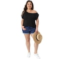 thumbnail image 3 of DARING DIVA Women's Plus One Shoulder Blouse Summer Top Basic Tee 1X Black, 3 of 6