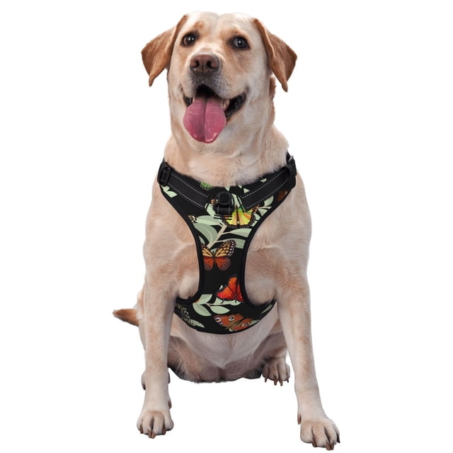 Kdxio Multicolored Butterflies Print No Pull Dog Harness Adjustable Reflective Oxford Easy Control Medium Large Dog Harness for Training and Everyday-Large