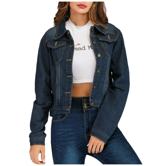 Fjofpr Womens Jacket Denim Jackets for Women Buttons Long Sleeve Outerwear Loose Pockets Coat
