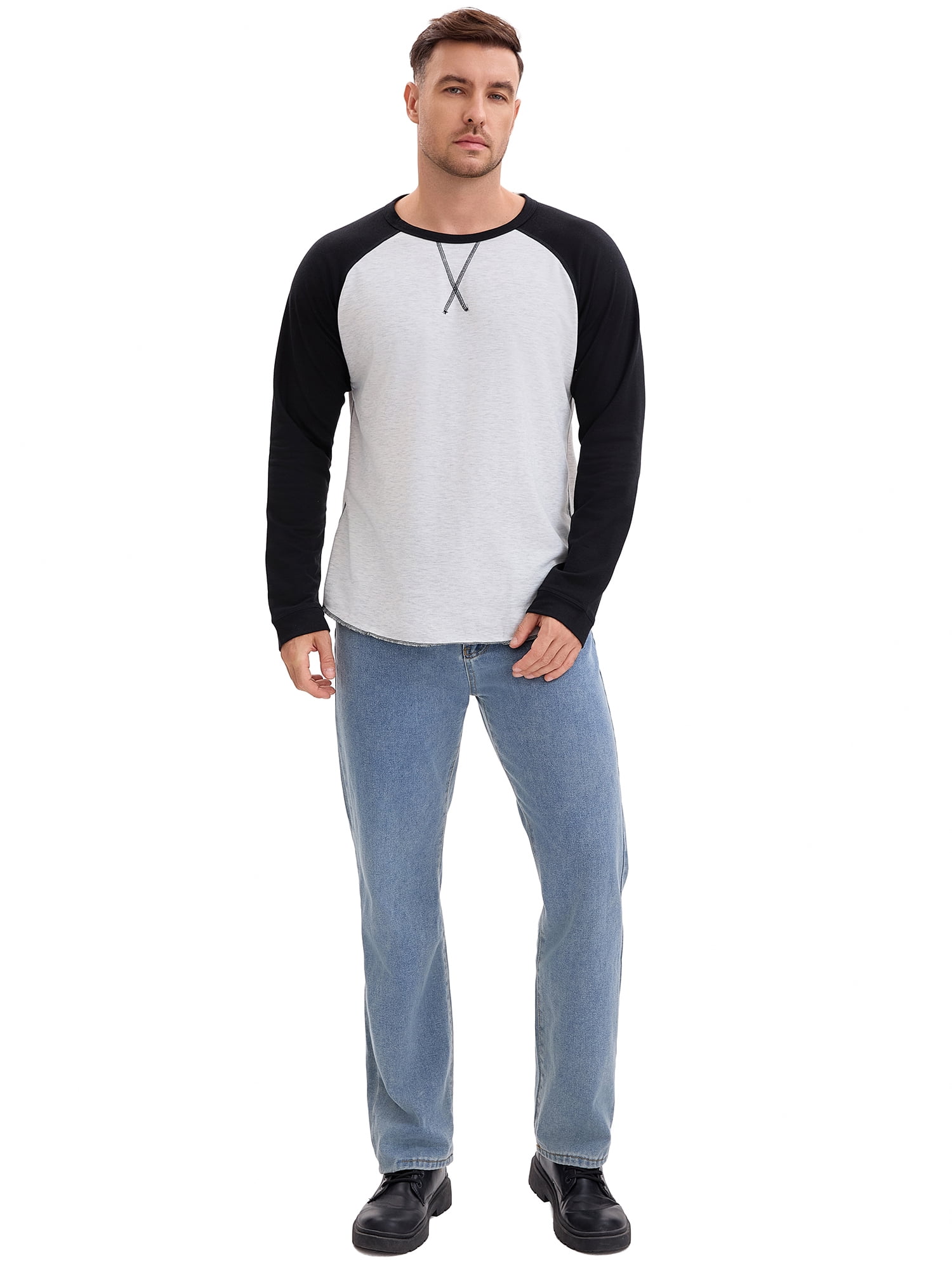 DARING DIVA Men's Long Sleeve Color Block Casual Raglan T-Shirt M Black White